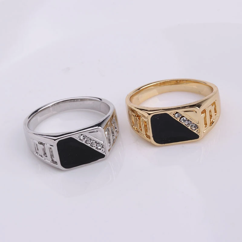 Fashion Male Finger Ring Classic Gold Silver Color Rhinestone Wedding Ring High Quatity Enamel Rings For Men Party Jewelry Gift