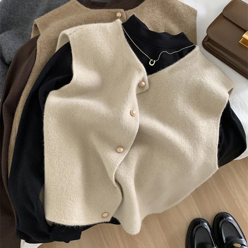 WZEDSS Autumn New Women Cardigan Korean Elegant Knitted Sleeveless Female Casual Sweater Tanks Fashion Slim Ladies Casual Tops