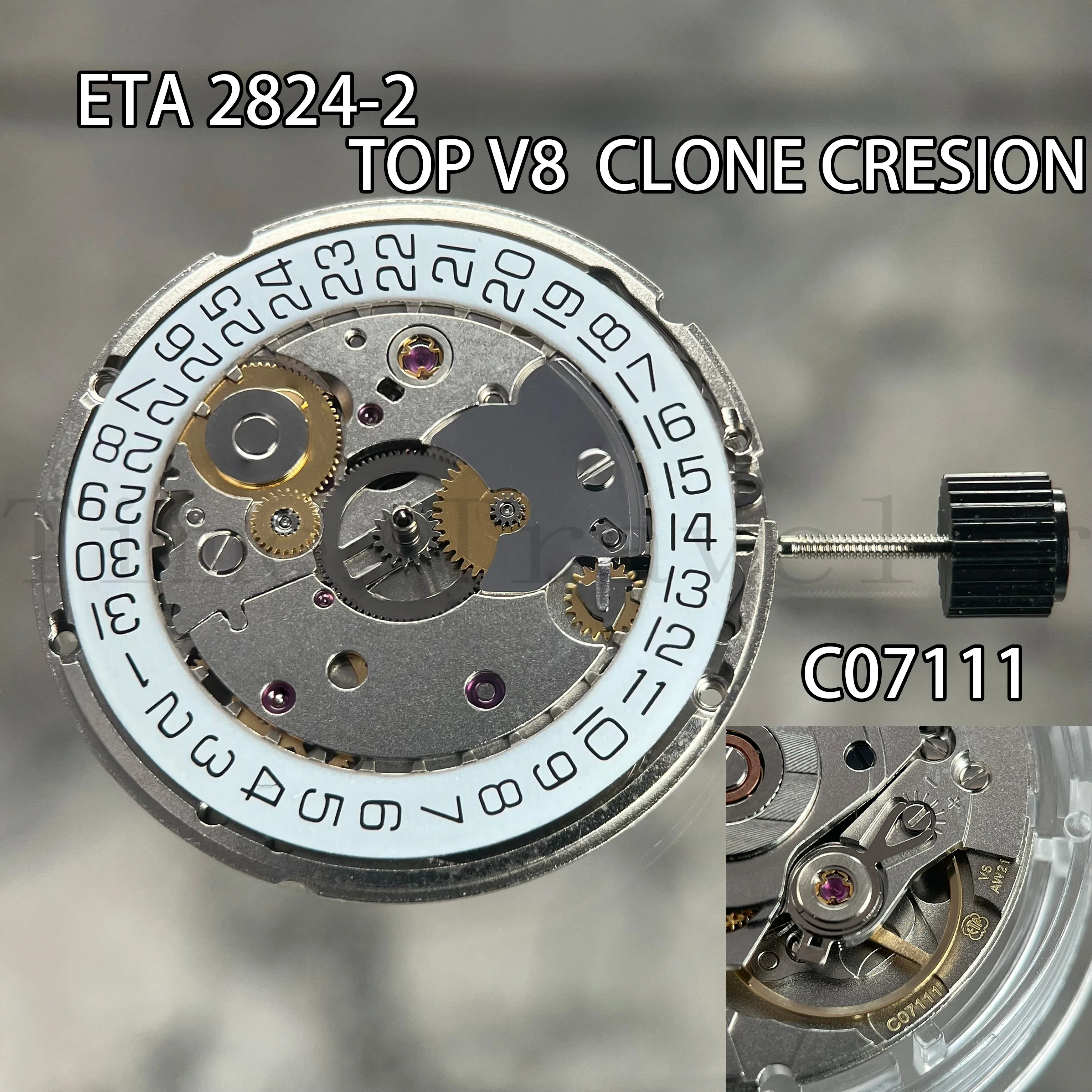 ETA 2824-2 V8 klon mechaniczny ruch o wysokiej dokładności Mod automatyczny mechanizm 2824 daty na godzinie 3 oznaczony napis wirnik/płyta