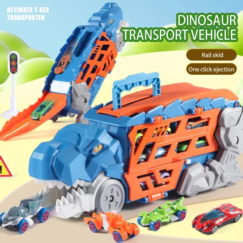 Dinossauro morphed pista ejeção carro brinquedo liga modelo de carro menino morphed glide ejeção transporte quebra-cabeça