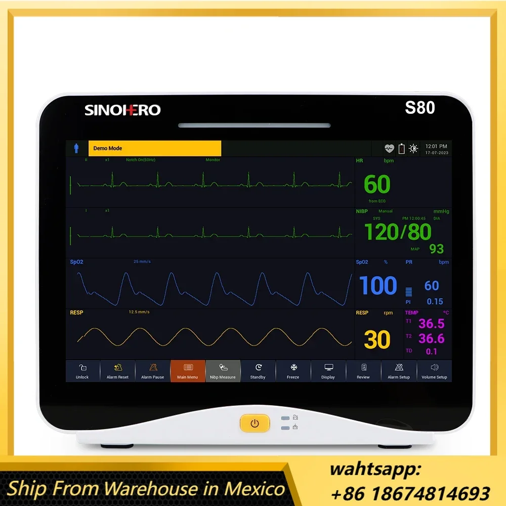 Multi-Parameter Patient Monitor ICU and Clinical ECG RESP NIBP SpO2 TEMP Monitoring 10.1''Touch Screen  NEW S80