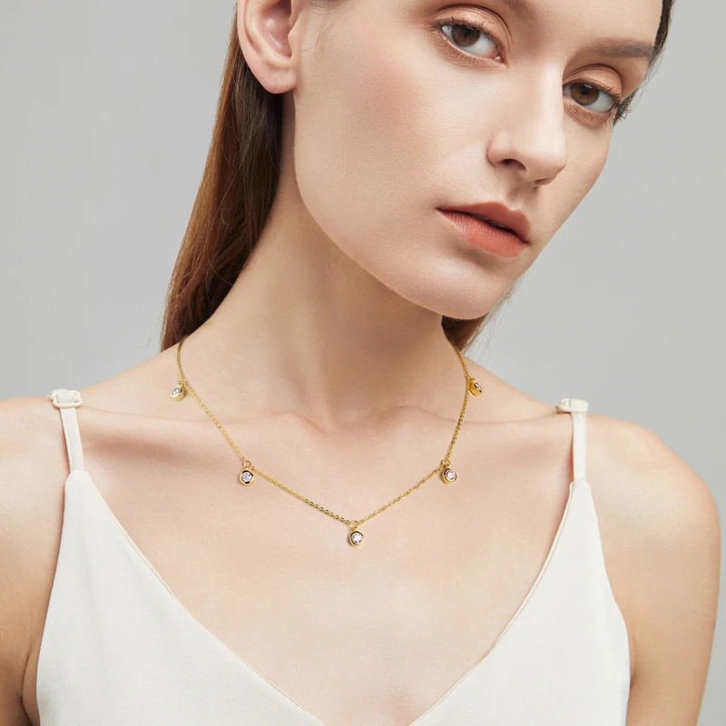 Anziw Luxury 2.5/4.0mm Moissanite Necklace for Women Original Silver 925 Gold Color Chain Choker Jewelry with GRA Certified 18\'\'