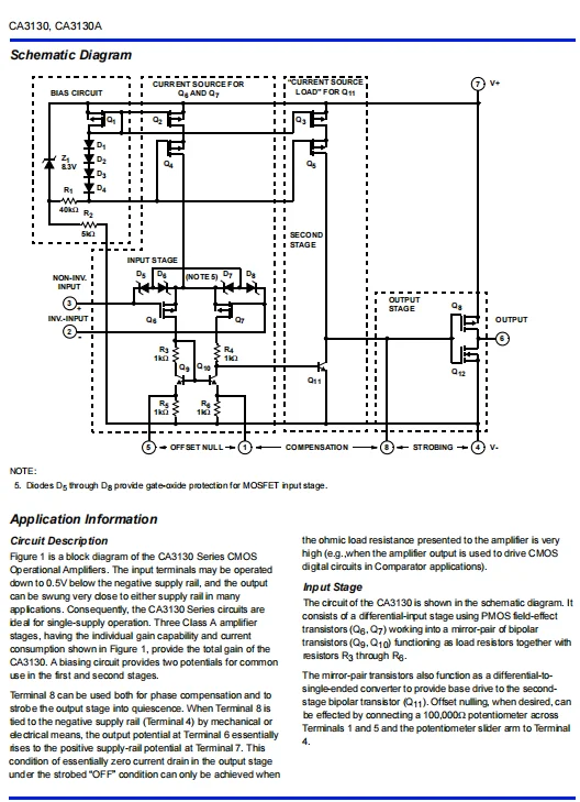 CA3130MZ96 CA3130, CA3130A 15MHz, BiMOS Operational Amplifier with MOSFET Input/CMOS Output