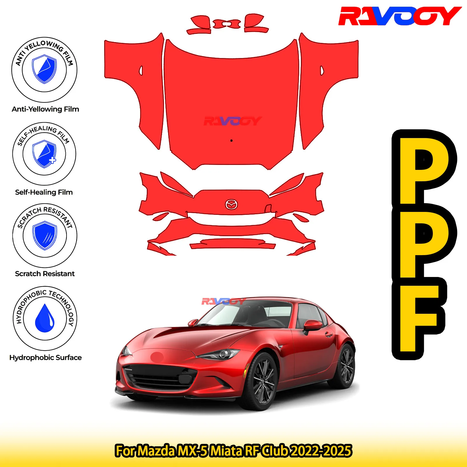 

Для Mazda MX-5 Miata RF CIub 2022-2025 глянцевый матовый черный предварительно вырезанный передний комплект PPF защитная пленка для краски