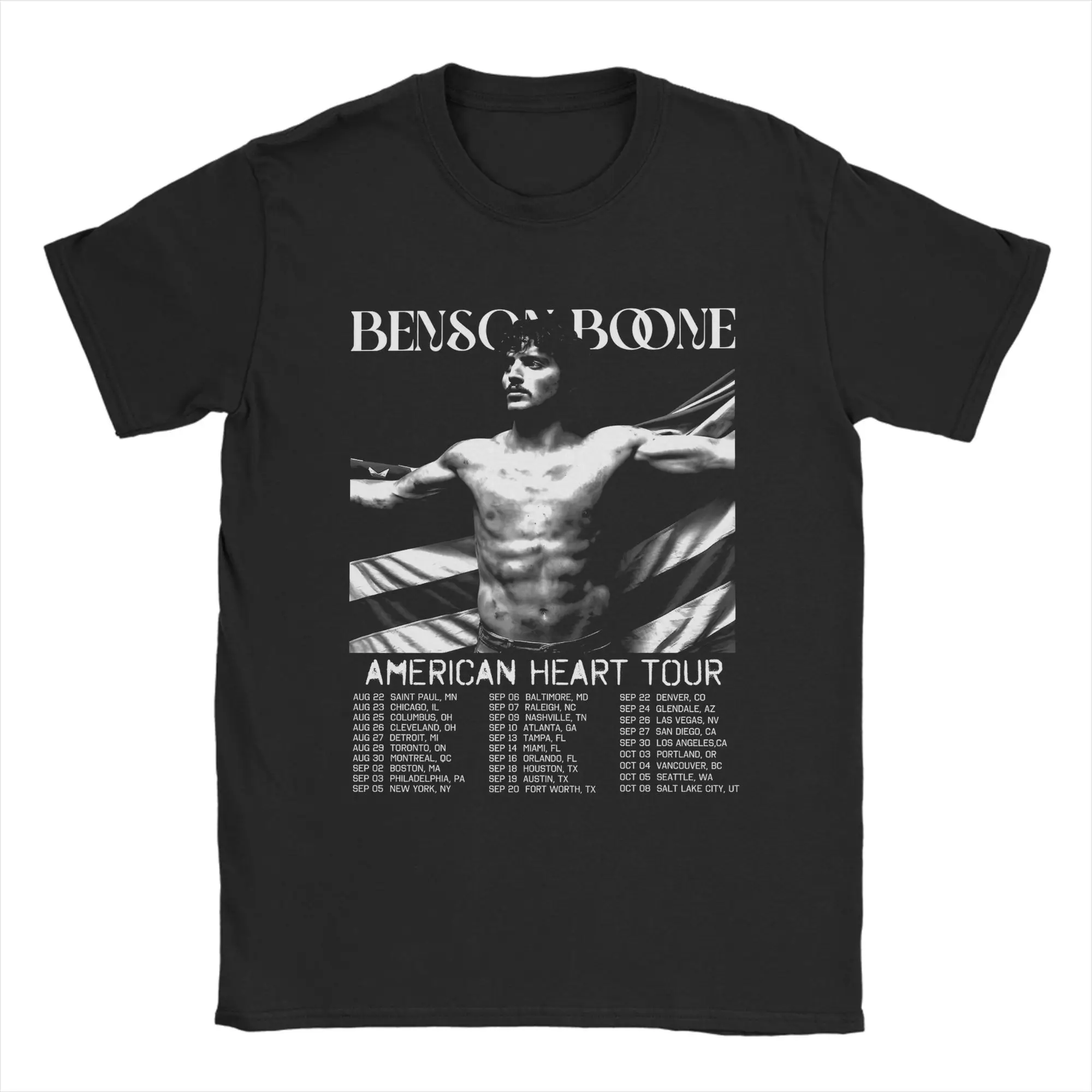 تي شيرت رجالي Benson Boone Black Style Vintage Tour 2025 كريزي كوتون تي شيرت قصير الأكمام تي شيرت ملابس برقبة مستديرة