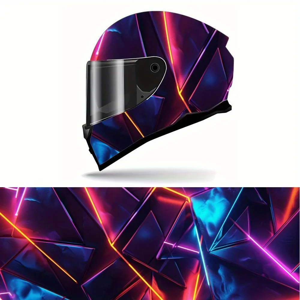 Cyber Neon Geometric Broken PVC Motorcycle Helmet Vinyl Wrap, Self-Adhesive Waterproof Sticker, Anti-Scratch Decorative Film for