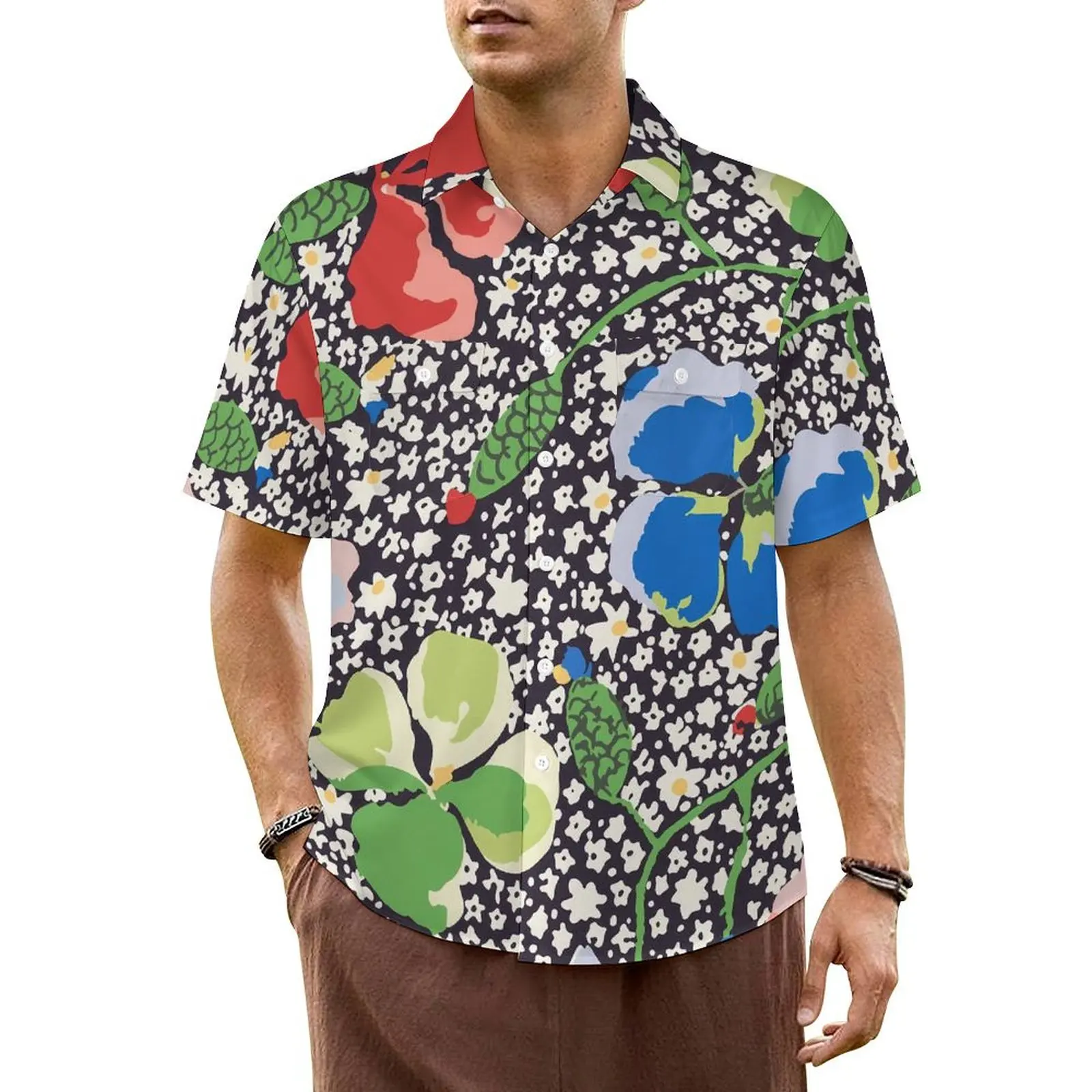 

Colorful Floral Beach Shirt Men Dots Print Retro Y2K Casual Shirts Hawaii Short-Sleeve Breathable Graphic Oversized Blouses Gift