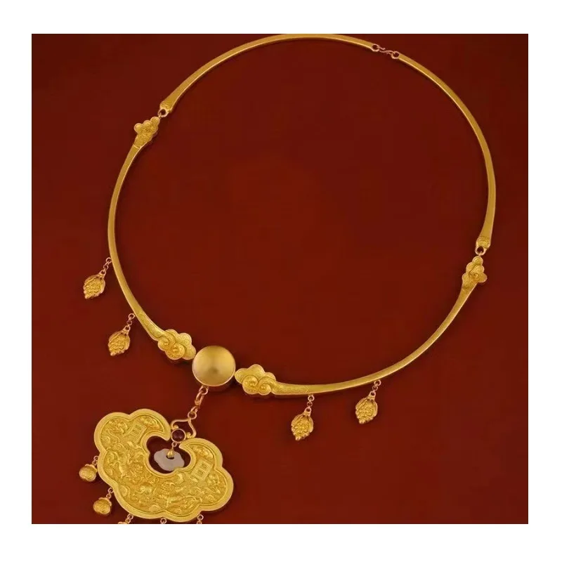

Pure Copper Gold-plated New Product Yingluo Sun Moon Stars Collar Hanfu Accessories Safety Lock Inlay