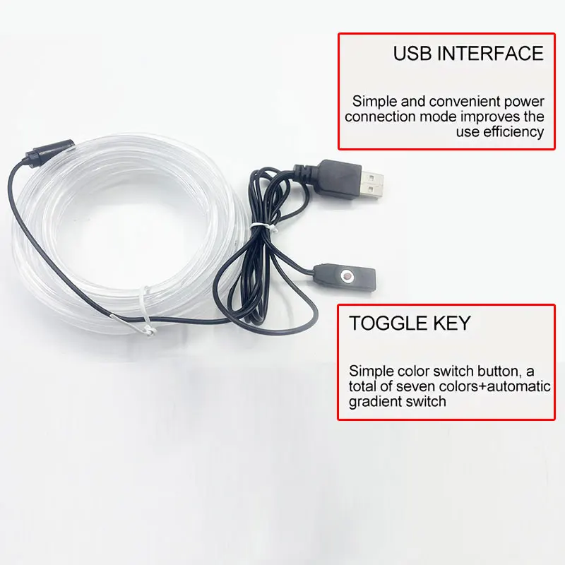 3 Meters 7 Colors in 1 Car Interior Accessories Atmosphere Lamp Cold Light Line With USB Decorative Dashboard Console LED Lights