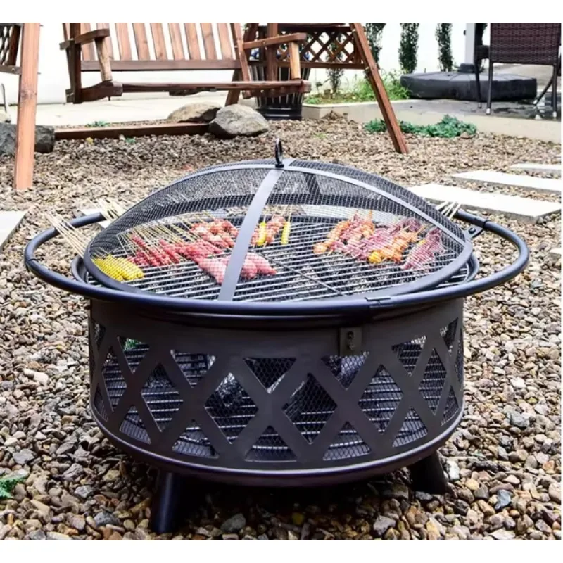 2026 High Quality Powder Coated Steel Fire Pit For Home Backyard Camping Outdoor BBQ Grill With Fireplace And Charcoal Fuel Cook