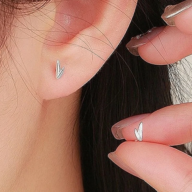 

925 Sterling Silver Geometric Chic Mini Compact Leaves Plant Stud Earring for Women Fine Jewelry High Luxury Vintage Accessories