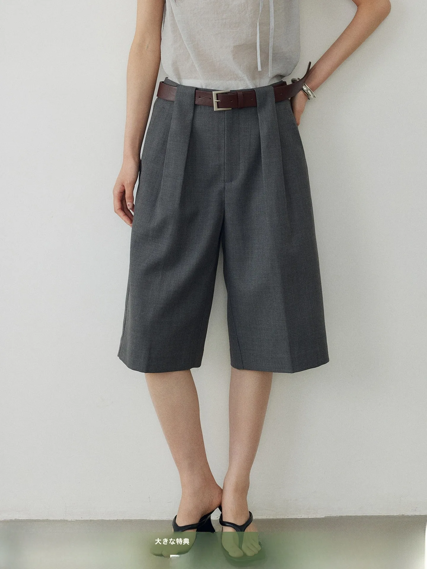 KEARA High Waist Wide Leg Pants Women's Casual Suit Pants Five-Quarter Length Three-Dimensional Pleating Simple Summer Trousers