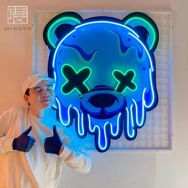 Custom LED Neon Sign Light Ice Head Bear Room Decoration Wall Art Business Signboard UV Print Acrylic Artwork