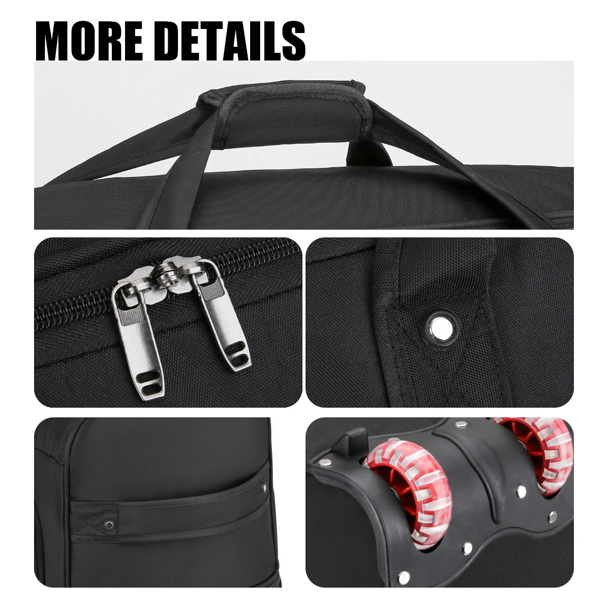 Faltbare Reisetasche für Gepäck, die an Bord der Flugzeug gegeben werden kann, mit Tragegriff, rollbare Reisetasche zur Aufbewahrung, Herren-Reisetasche mit extra großem Fassungsvermögen. – Detail 7