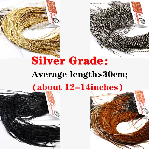 Imagen 2 del producto Seleccione a mano, paquete de 10 paurahers, 100% natural, asiento de gallo genético, atado de moscas, pumas de extensión de cabello largo de 12-14 pulgadas