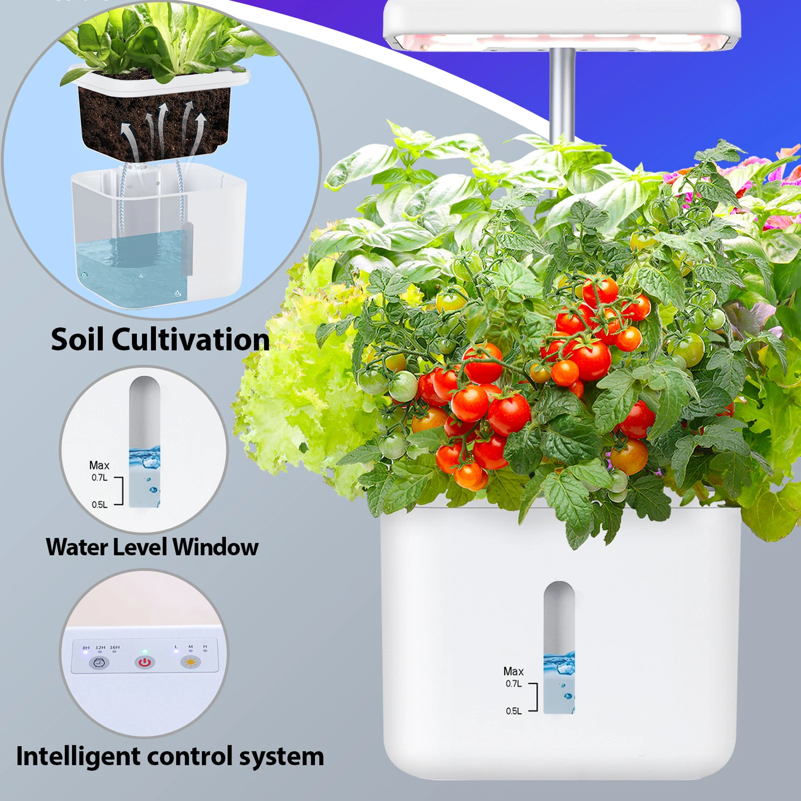 Smart Self-absorbing Flower Pot with Growth Light Indoor Green Plant Hydroponic Planter for Lazy Gardening Tool