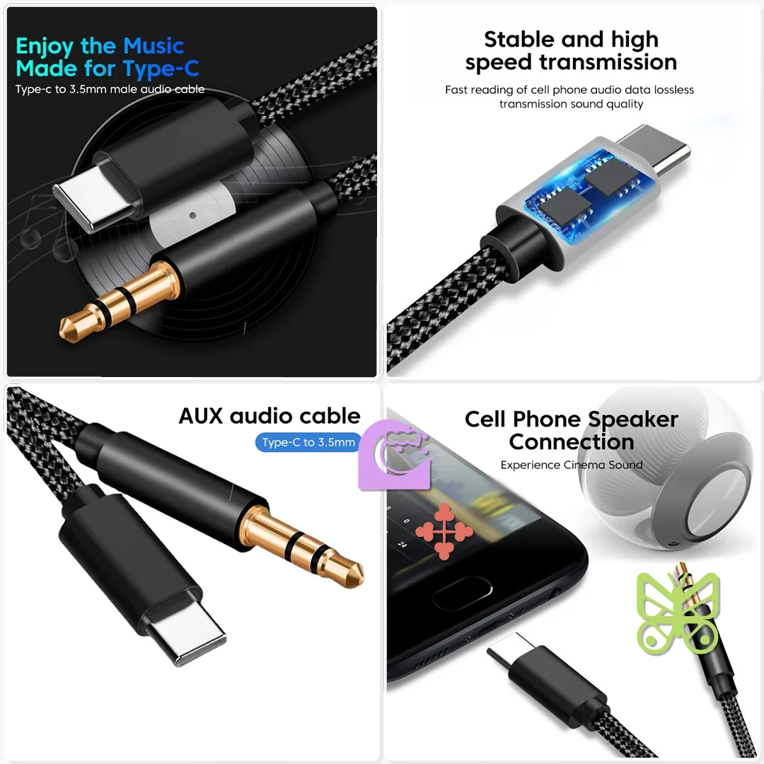 USB C to 3.5mm Jack AUX Cable DAC Type C Audio Cord Car Speaker Music Play Stereo Sound Connect
