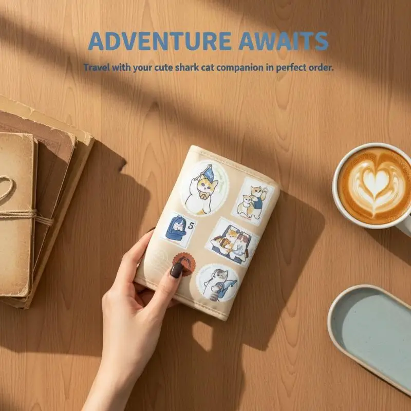 

Cute Travel Passport Holder Shark Cat ID Card Cartoon Printed Document Organizer Lightweight ID Card Wallet Trip Vacation Use