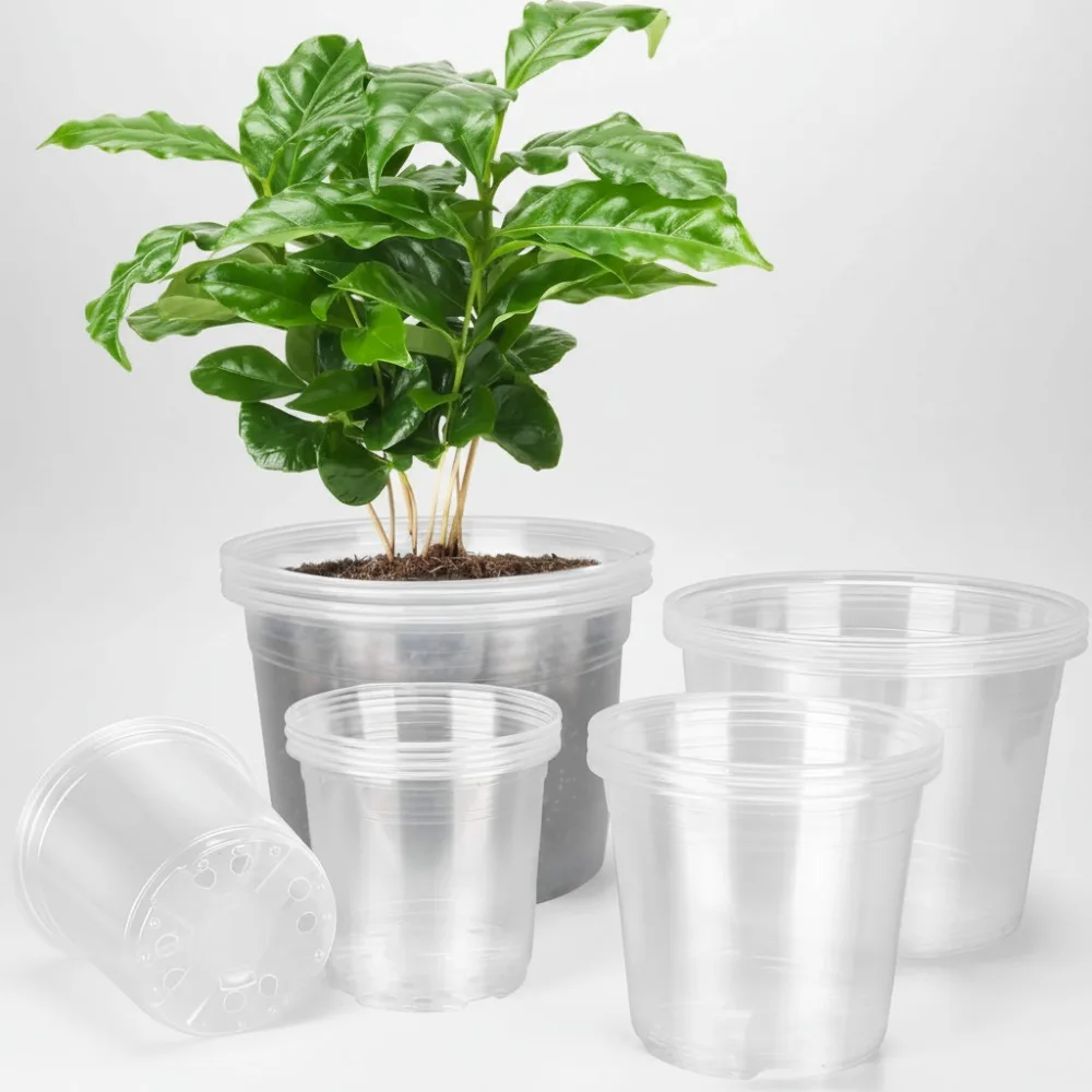 

10/8/6/5 Inch Clear Plastic Plant Pots with Drainage Holes, 16 Pack for Succulents Flowers Seedlings Garden