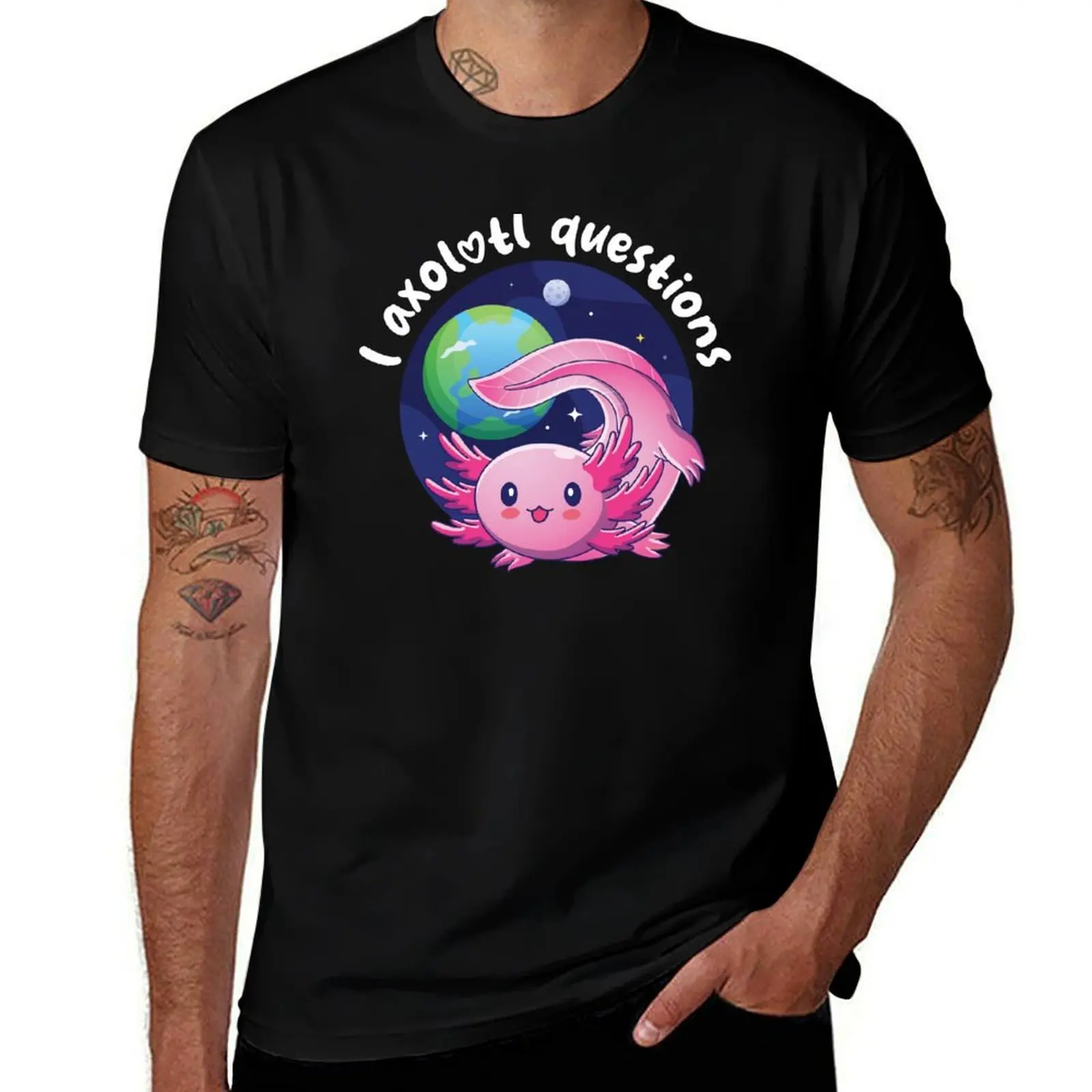 I axolotl questions (on dark colors) T-Shirt Basic Plain Short Sleeve Crew Neck Tee