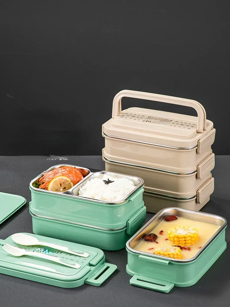 Multi-layer insulated lunch box, food-grade stainless steel bento box, double-layer compartment, large capacity