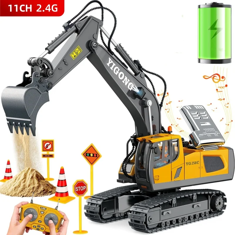 ​​Four-Wheel Drive Remote Control Excavator 4x4 Alloy Dump Truck Excavator Loader Model Construction Vehicle Toy Children's Gift