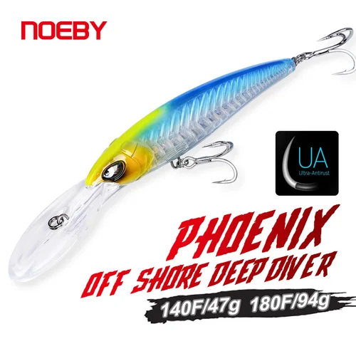 Imagen 1 del producto Noeby-señuelo de pesca de pececillo Trolling, 140mm, 47g, 180mm, 94g, señuelos de buceo profundo en alta mar, hueso de pescado reforzado, cebo duro de pesca de gran juego