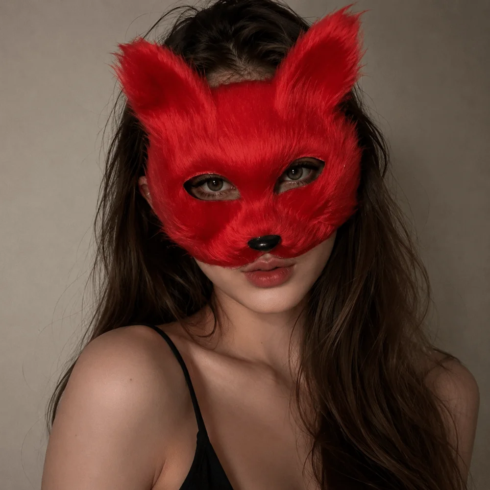 Personality Halloween Cosplay Faux Fur Fox Mask Party Costume Fox Shape Animal Mask Half Face Half Face Eye Mask Party