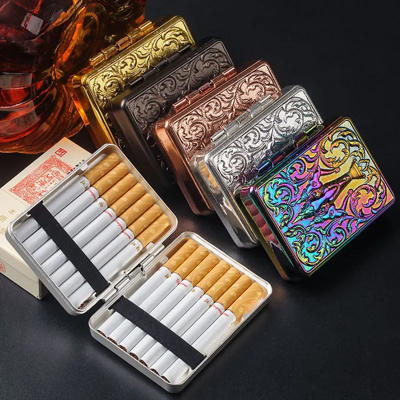 Retro Old-fashioned Metal Relief Cigarette Case 14 Pcs, Pressure-resistant and Moisture-proof Portable Flap