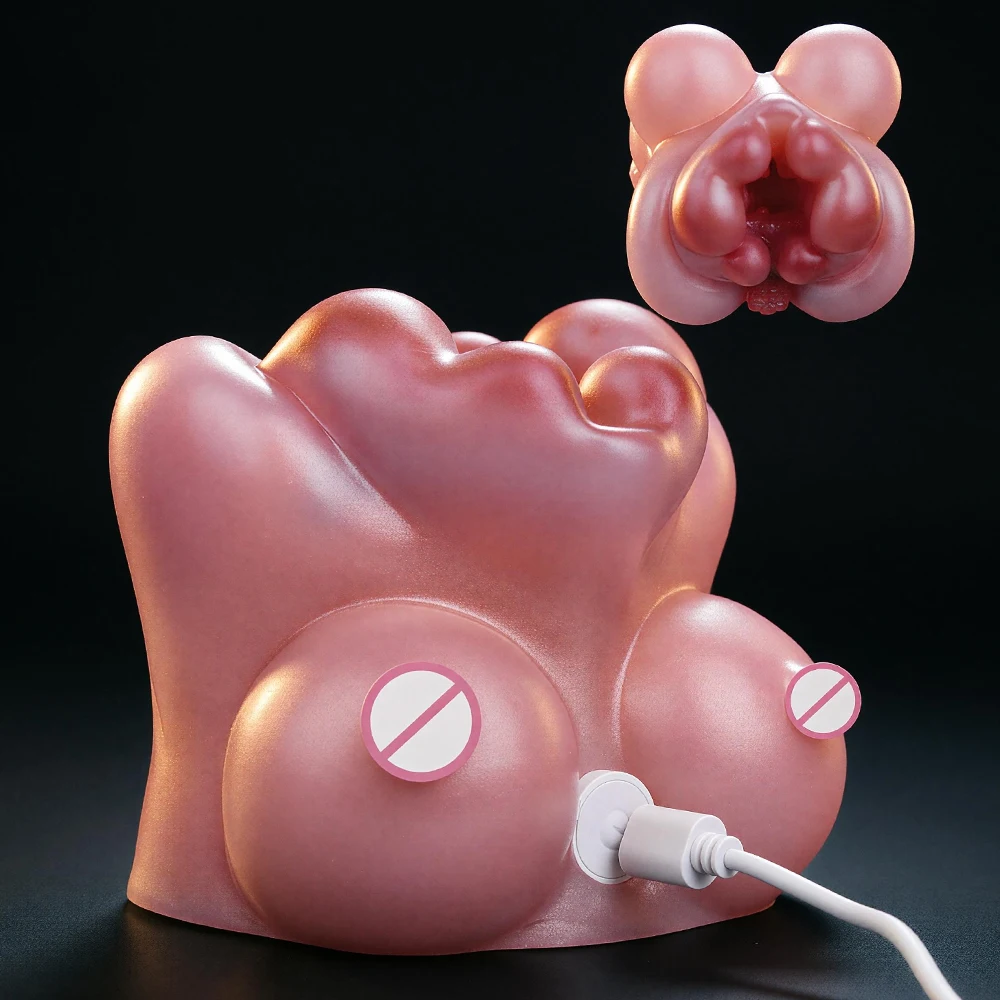 GEEBA 3D Realistischer Männlicher Masturbator mit Brustdesign Weiche Silikon-Taschenmuschi USB-Aufladbarer Vibrations-Stimulator Männerspielzeug