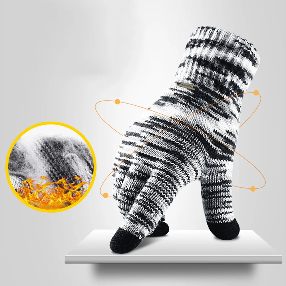 2 stücke Touchscreen Handschuhe Schwarz Weiß Gestrickte Volle Finger Winddicht Outdoor Sport Handschuhe Für Radfahren Wandern Fahren Winter Warm