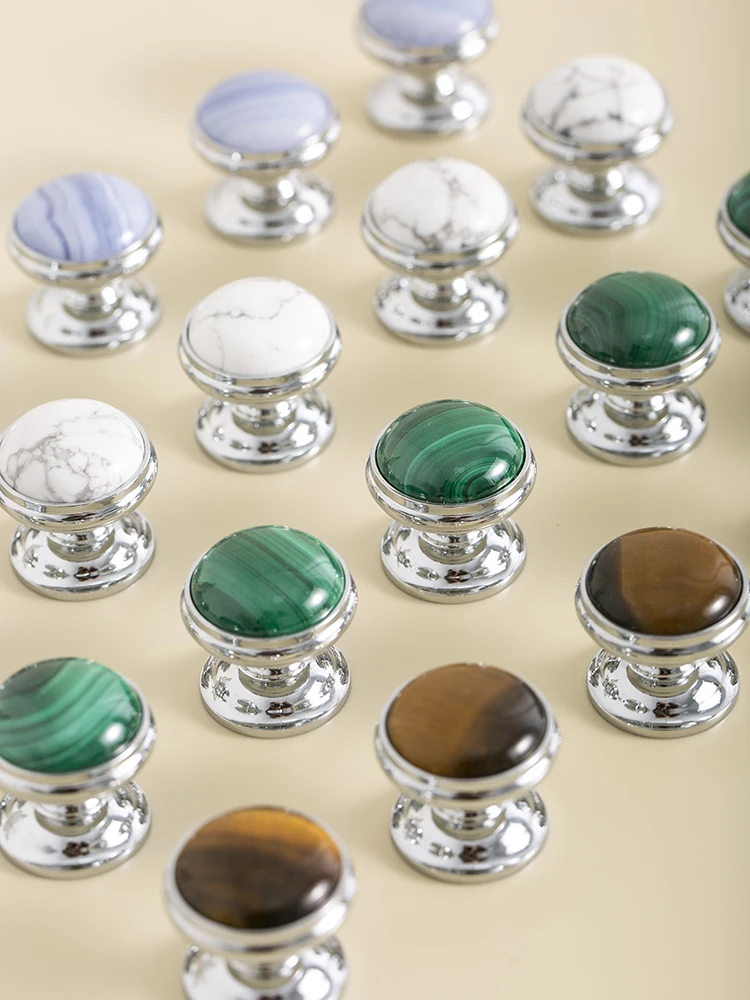 Natural Malachite Cabinet Handle Natural Stone Handle for Wardrobe Pastoralism Furniture Pull Bar Drawer Knobs with Brass Base