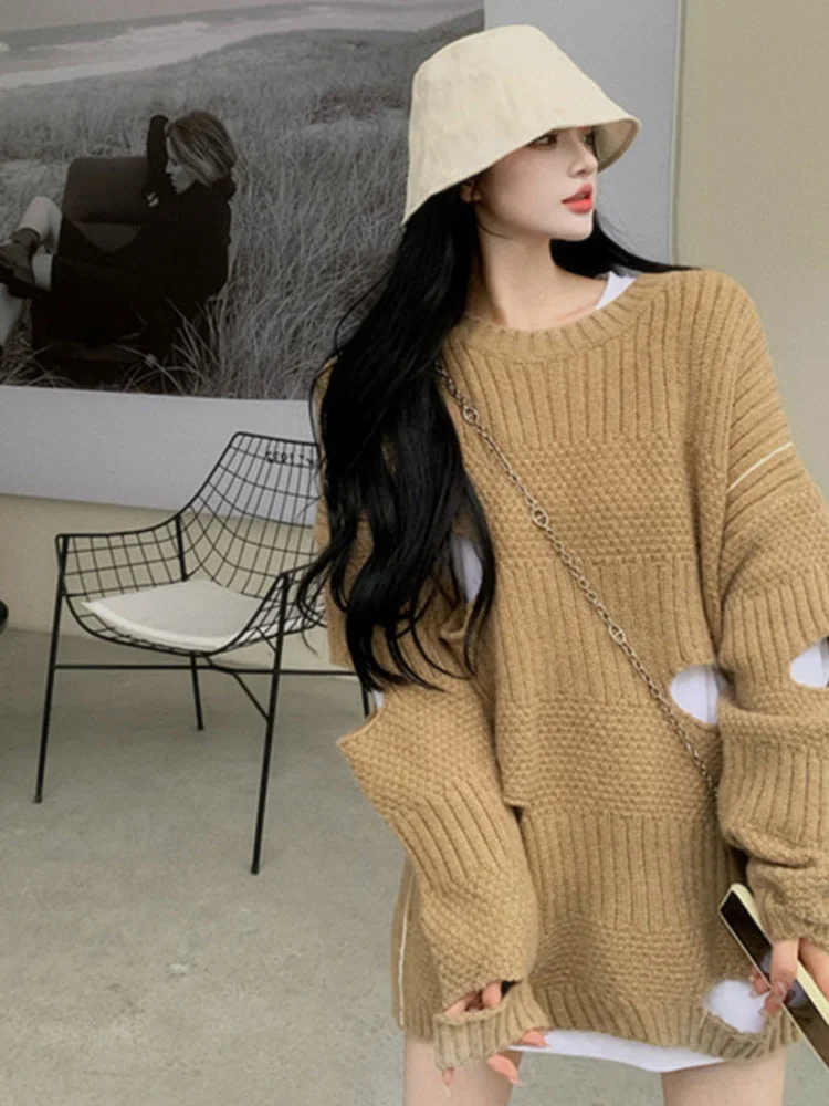 

Long Sleeve Hollow Design Pullover Knit Fashion Trend Ladies Clothing Warm Sweater Beautiful Top 2022 Autumn Winter G986
