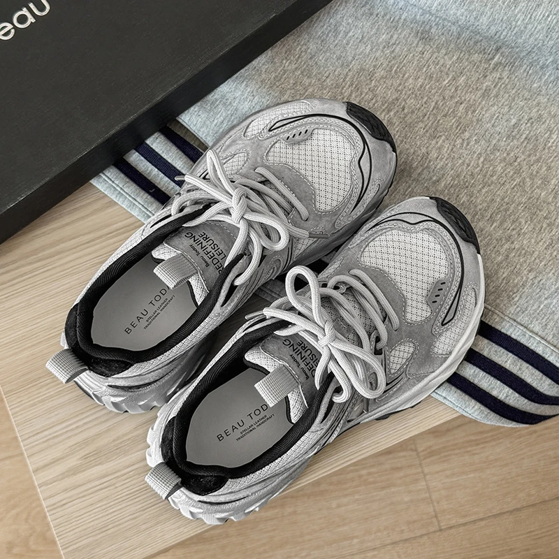 BEAUTODAY Fashion Sneakers Women Mesh Patchwork Round Toe Mixed Color Trainers Lace-Up Casual Ladies Sports Shoes Handmade 29A55 image 4