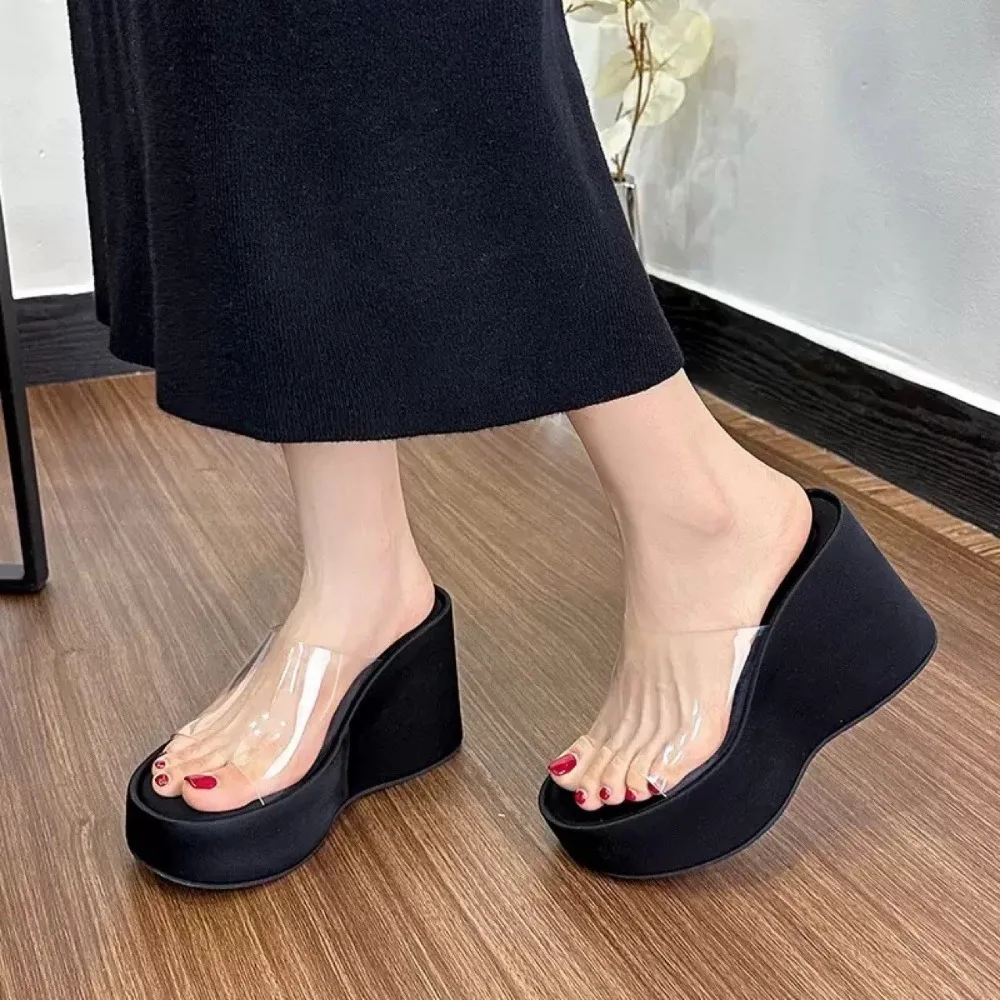 Höhenverstellbare Plattform-Pantoffeln Transparente Rutschfeste Sommer-Strandsandalen Weiche Sohle Leichte Damen-Hausschuhe – Detail 17
