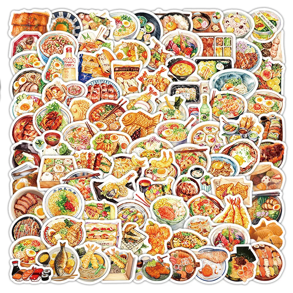 120Pcs Japanese Cuisine Themed Stickers, Sushi Ramen Gourmet Food Decals for Water Bottle Laptop Suitcase DIY Aesthetic Decor