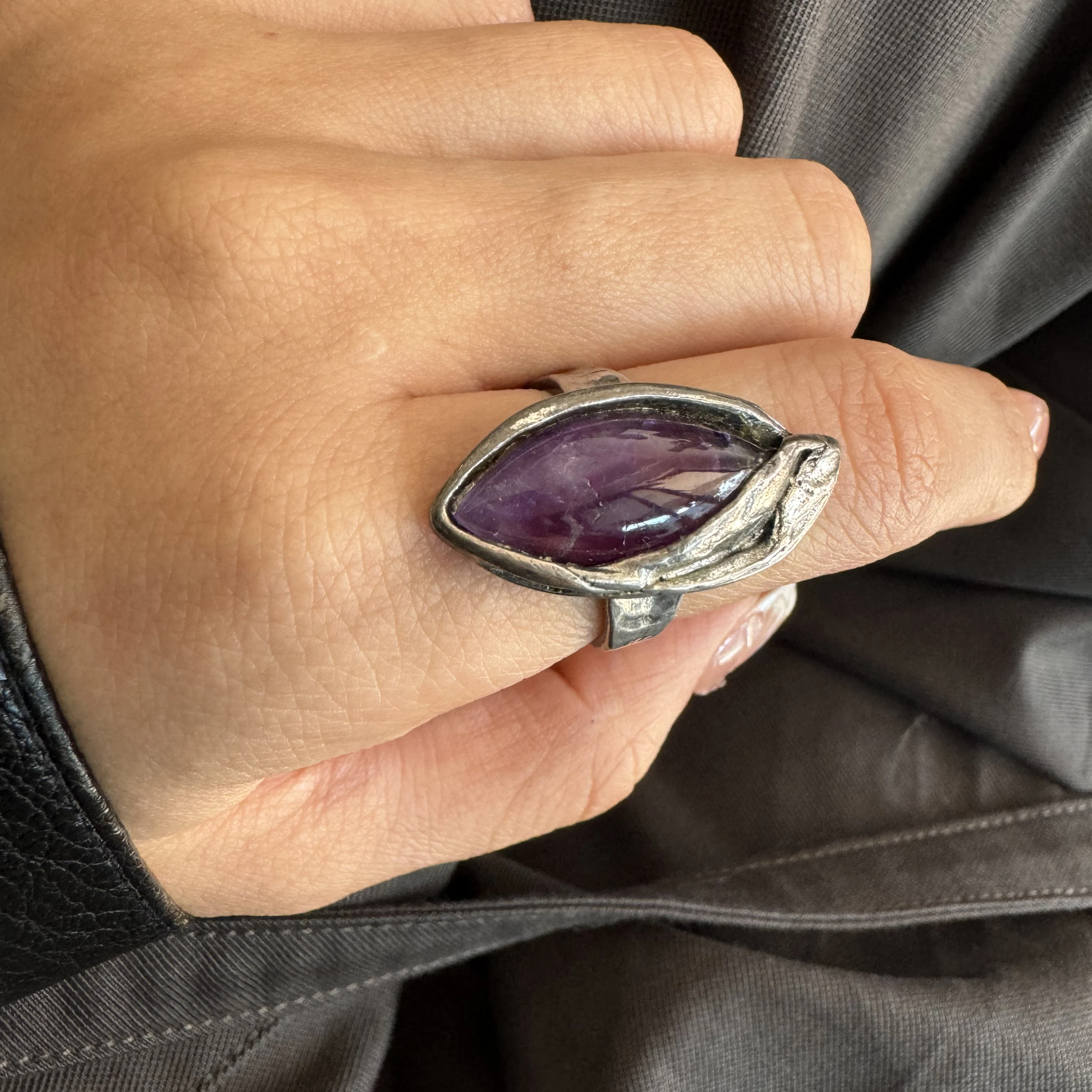Natural Amethyst 925 Sterling Silver Abstract Lava Handmade Texture Beast Style Luxury Ring Fine Jewelry For Men And Women