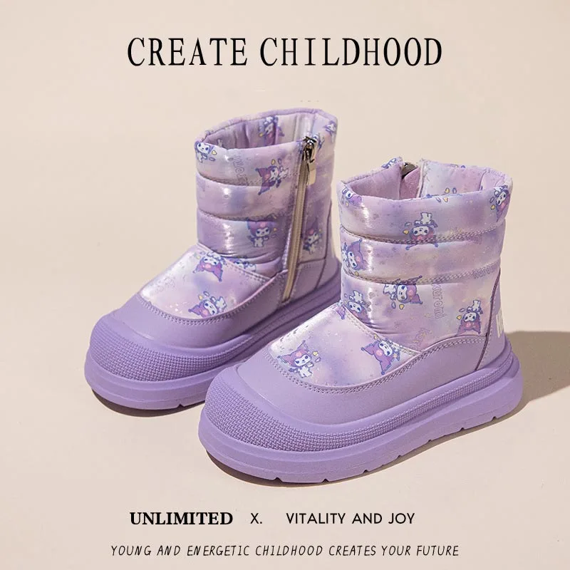 Winter New Arrival Girls' Waterproof Snow Boots with Fleece Lining Non-Slip Princess Boots Children's Thick-Cushioned Boots