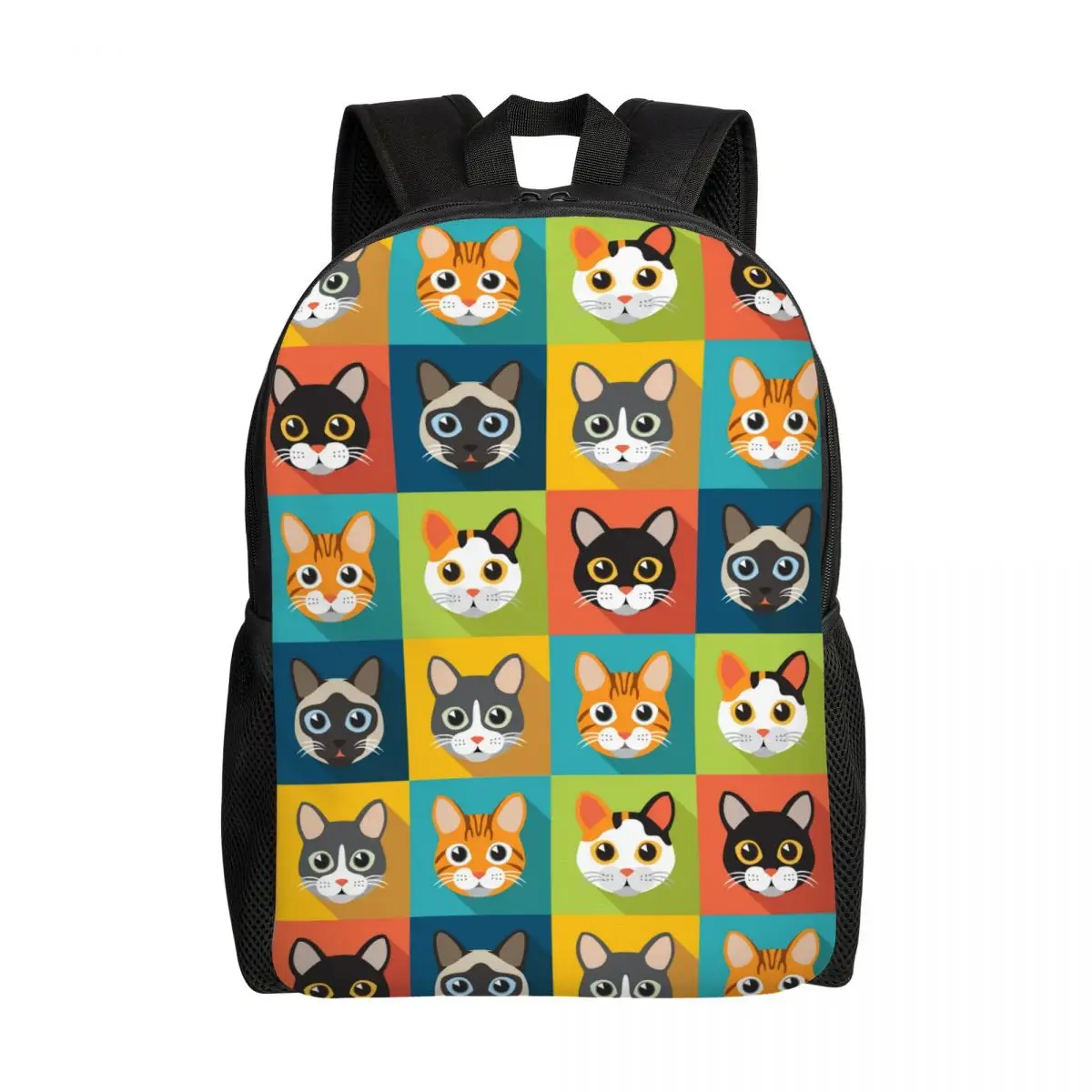 

Custom Funny Cute Cats Heads Pattern Laptop Backpack Women Men Fashion Bookbag for School College Students Bags