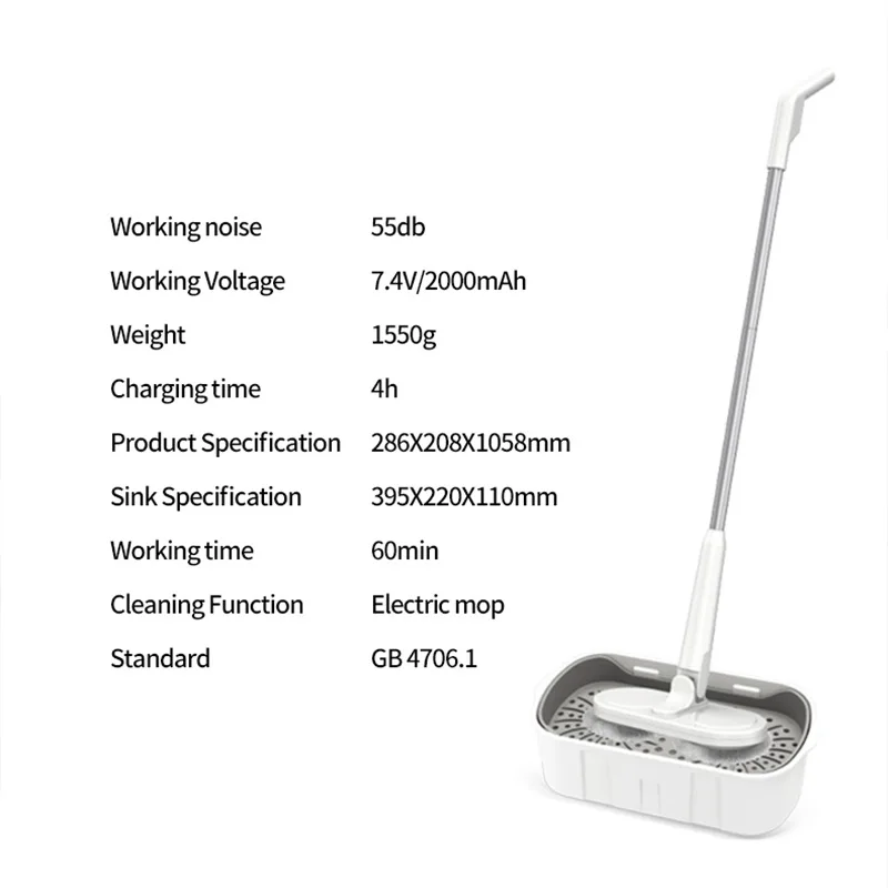 Mocio per pavimenti robot senza fili - Macchina per la pulizia elettrica intelligente (spuntamento automatico, autonomia di 120 minuti, per pavimenti duri/casole)