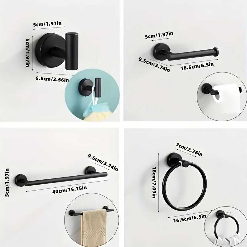 مجموعة أدوات الحمام المكونة من 5 قطع مثبت على الحائط الفولاذ المقاوم للصدأ شريط المناشف حلقة المناشف حامل ورق التواليت هوك اكسسوارات الحمام #3