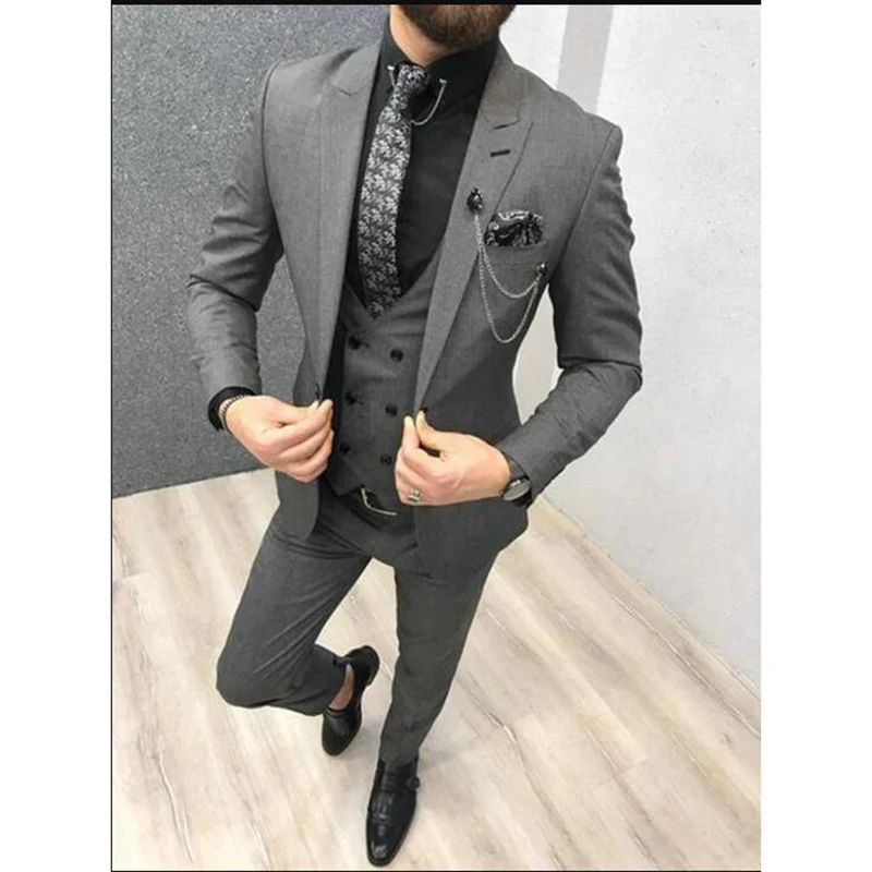 Nuovi abiti da sposa classici per uomo 2024 Risvolto con visiera Custom Made Sposo Smoking da sposa Slim Fit Abito maschile (giacca + pantaloni + gilet)