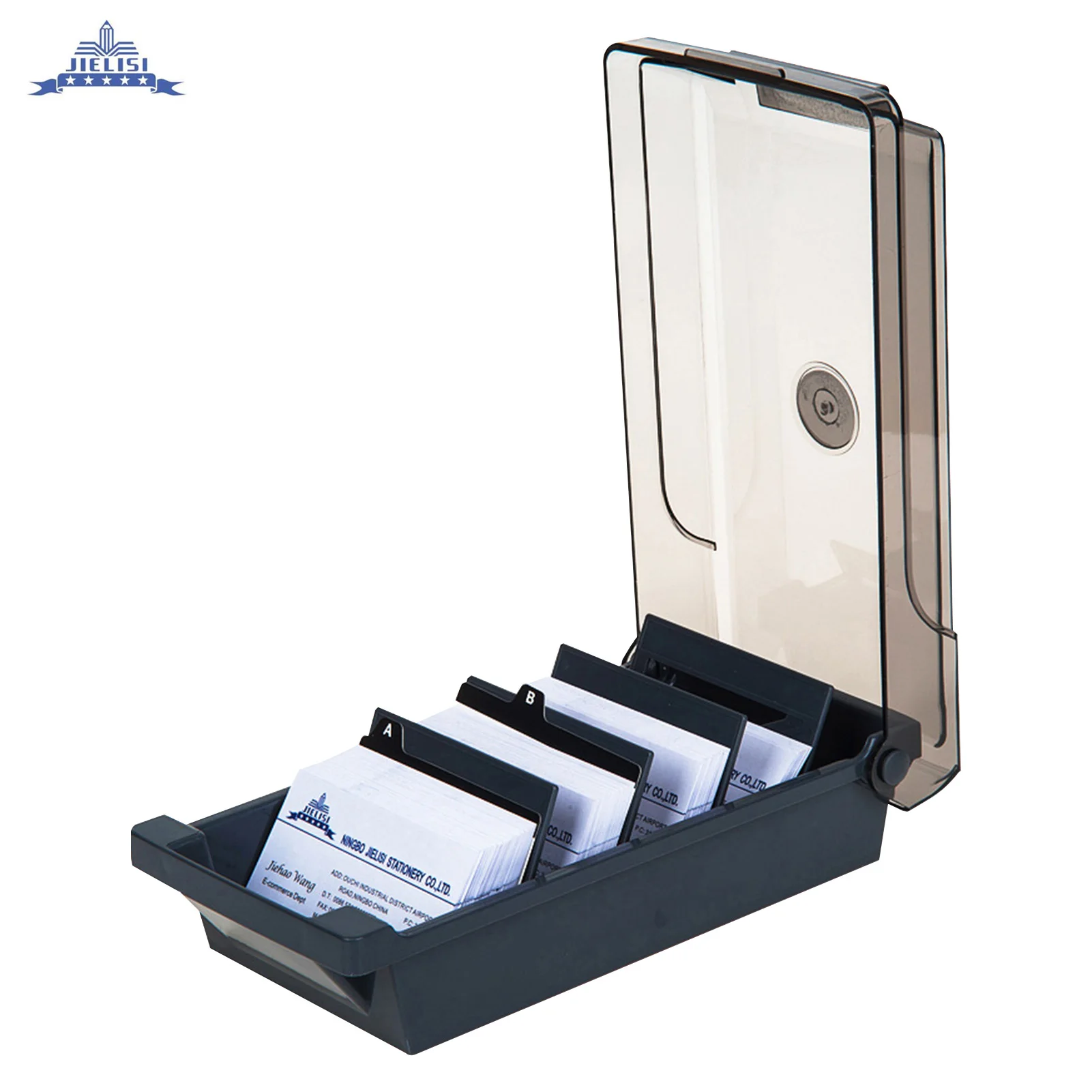 JIELISI Name Card Box Business Card Holder For Desk With Dividers And Index Tabs For Men And Wowen 500 Cards Capacity