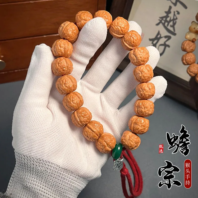 モンキーバック-スモールウォールナット-禅-シングルサークル-仏陀ビーズ-ブレスレット