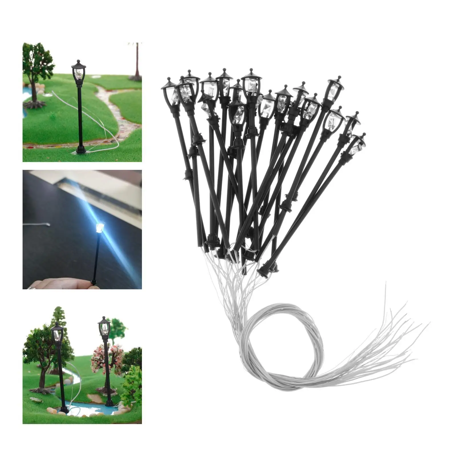 20pcs 1/100th Garden Lamp Model Railroad Train Lamp Posts Led Street Light Lamps for Building Model Decor