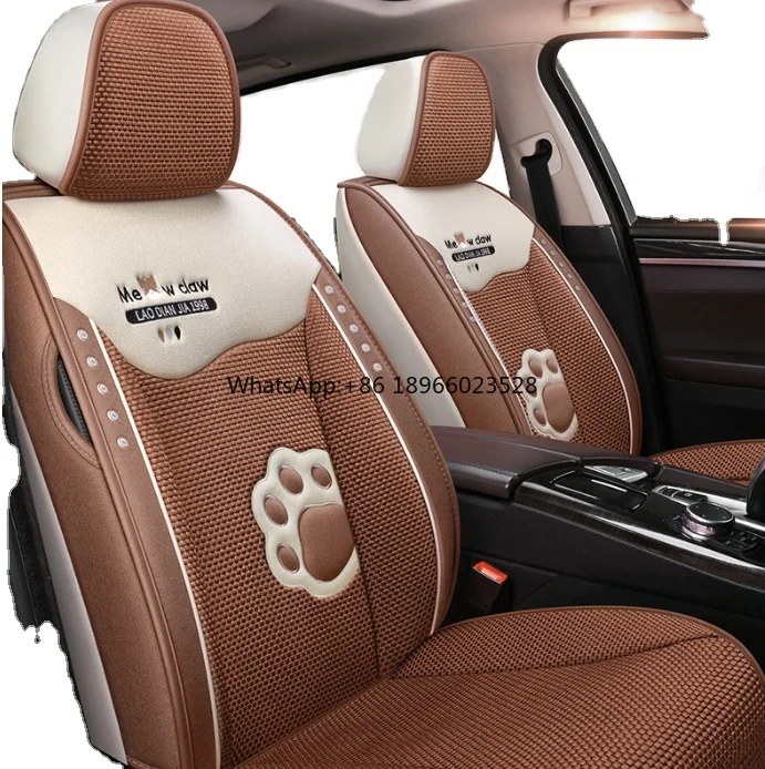 

Cute Design Ice Silk Fabric Car Seat Covers Faux Leatherette Automotive Vehicle Cushion Cover