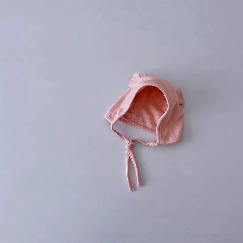 

【DY】Korean Fashion Baby Bear Ear Flap Hat Beige Pull On Bonnet With Ties For Newborn Photo Prop Infant Headwear Accessory