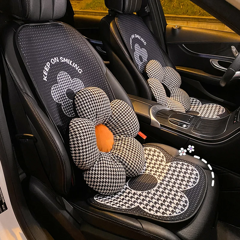 Four Season Universal Creative Lattice Flower Ice Silk Summer Protective Car Seat Cushion Cover Car Interior Accessories