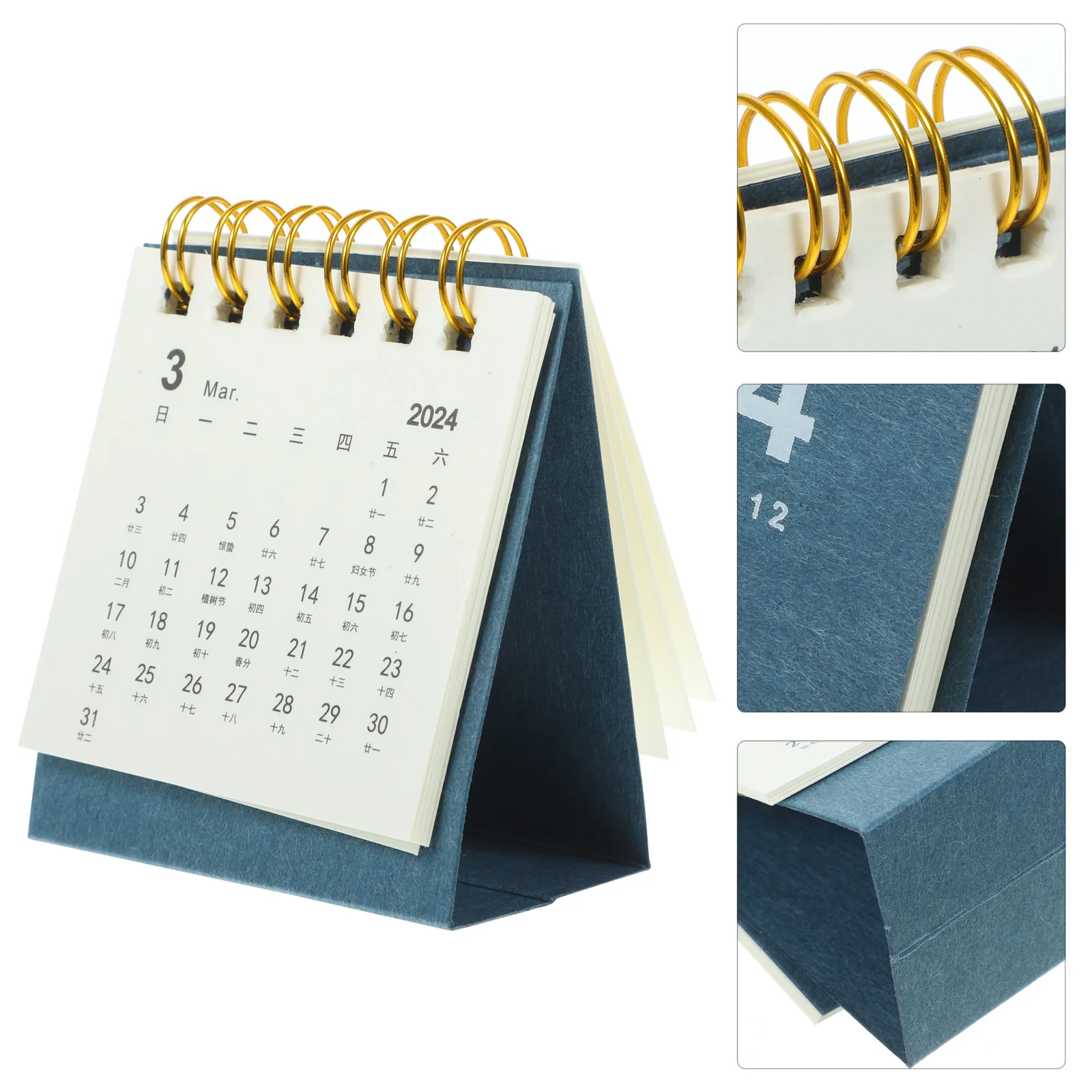 2024 Mini Desk Calendar Thick Paper Flip Binding Monthly Planner Daily Use Standing Office Home Scheduling Organizing Note