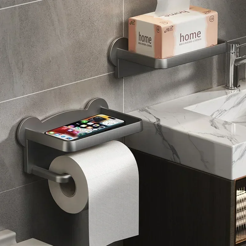 Toilet Paper Holder Stand Wall-Mounted Toilet Paper Dispenser Kitchen Bathroom Storage Rack For Tissue Box Shelf Phone Holde lij image 2